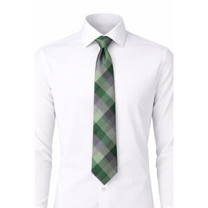 Green Grey Black Plaid and Solid Green Reversible Tie 60"